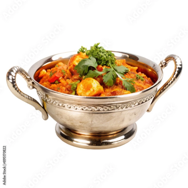 Obraz Bowl of shrimps with sauce and parsley on transparent background