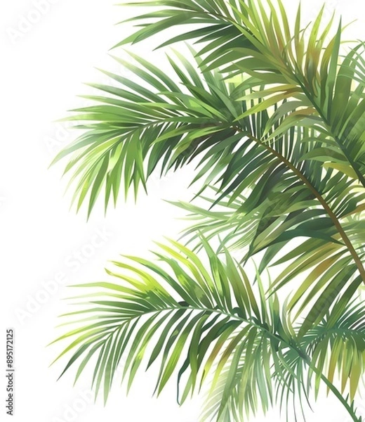 Fototapeta Green Tropical Palm Leaves Watercolor Illustration