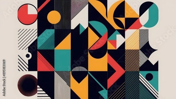 Fototapeta Vibrant Geometric Shapes with Bold Lines Modern Abstract Design
