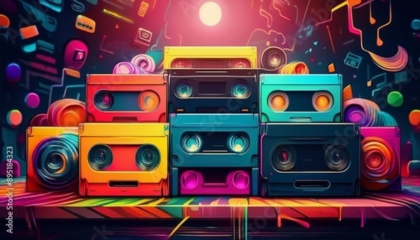 Fototapeta vintage cassette tape video player