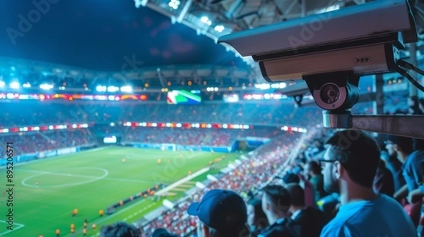 Fototapeta Crowded Sports Stadium with Surveillance Cameras for Audience Safety and Event Security
