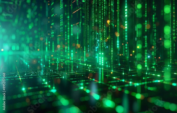 Obraz Digital binary code data streaming on a dark