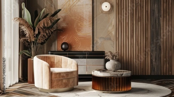 Obraz Modern living room interior with chair and table. Design banner