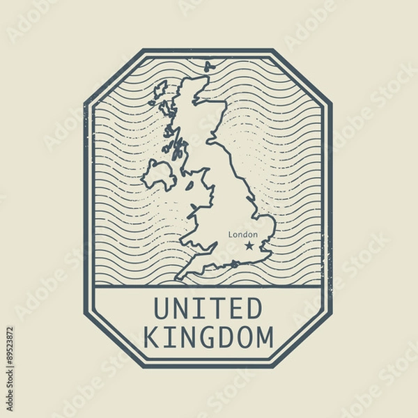 Fototapeta Stamp with the name and map of United Kingdom