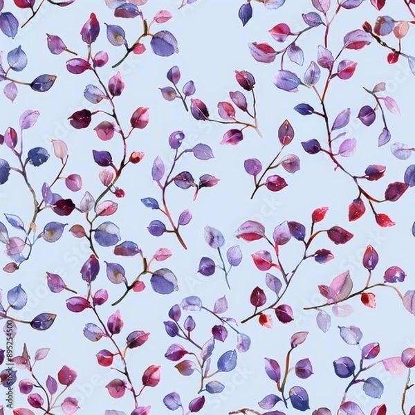 Fototapeta Watercolour floral seamless pattern with avocado leaves and twigs.
