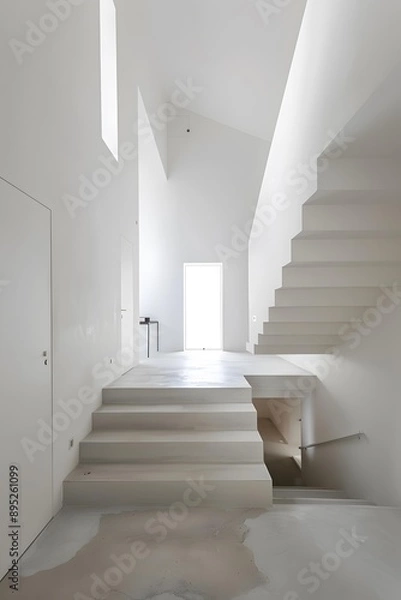 Fototapeta Modern White Minimalist Staircase Interior Design