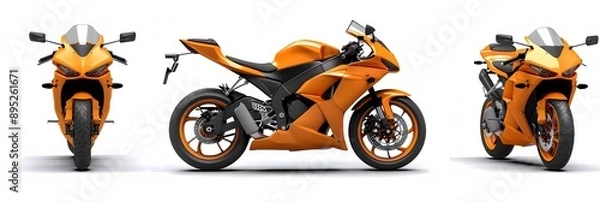 Fototapeta Three Orange Sportbikes on White Background in Cool Views

