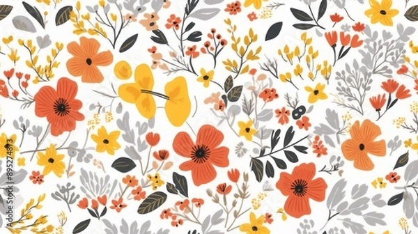 Fototapeta The bright yellow and orange pattern of stefanot princess flowers with green leaves creates an enchanting backdrop, exuding warmth and joy in every corner.