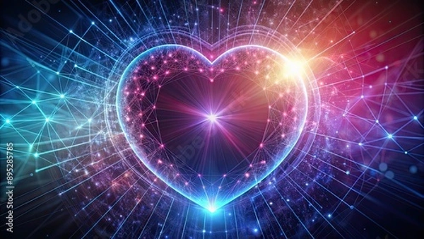 Fototapeta Heart and light by AI, heart, light, artificial intelligence, technology, futuristic, digital, innovation