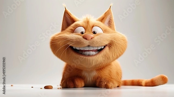 Fototapeta 3d cartoon cute cat on white background