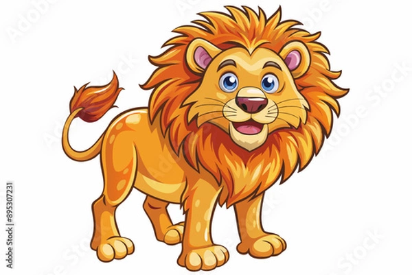 Fototapeta Funny Lion Vector Illustration with White Background Cartoons, Clipart, and Line Art Design, Funny lion vector illustration, perfect for cartoons, clipart, and line art designs with white background