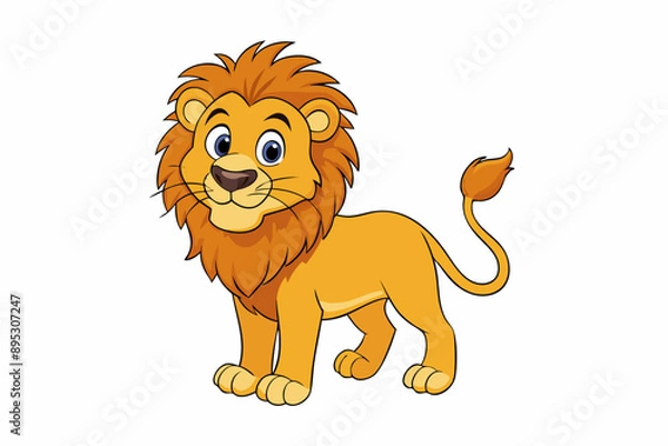 Obraz Funny Lion Vector Illustration with White Background Cartoons, Clipart, and Line Art Design, Funny lion vector illustration, perfect for cartoons, clipart, and line art designs with white background