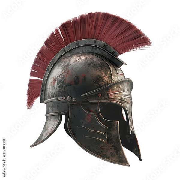 Fototapeta A helmet with red and black spikes on it