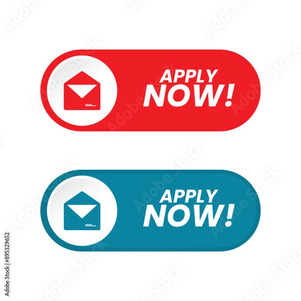 Obraz Hiring Job Mode Switch Button. Set of action button Apply Now with E-Mail Icon Red Blue Color Rounded Shape