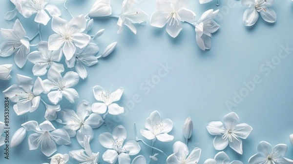 Fototapeta 3. Elegant Mother's Day invitation showcasing soft blue tones with detailed jasmine flowers, designed for an A4 vertical arrangement