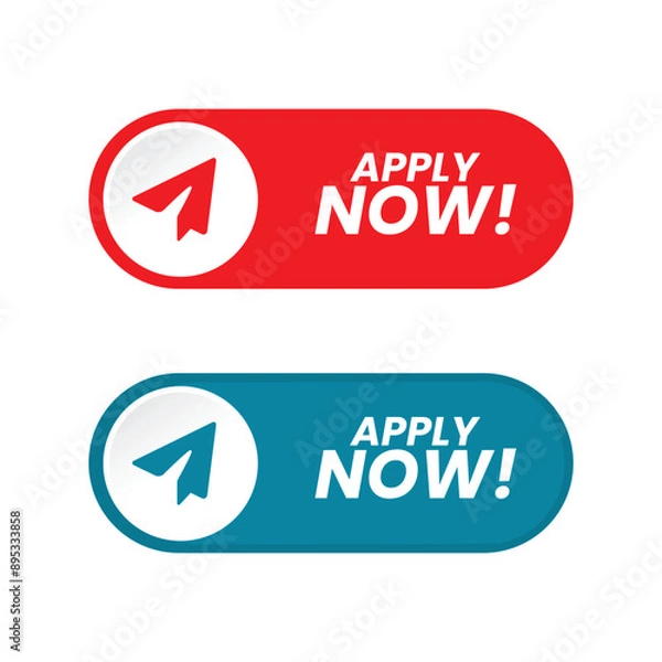 Fototapeta Hiring Job Mode Switch Button. Set of action button Apply Now with Paperplane Icon Red Blue Color Rounded Shape