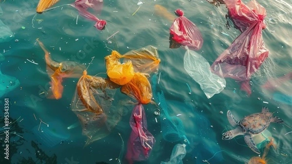 Fototapeta plastic pollution in ocean , environmental issues ,generative ai