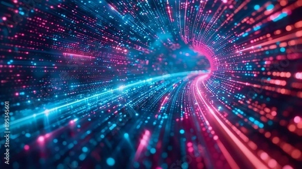 Fototapeta Digital Data Flow Vector Background. Big Data Technology Lines. 5G Wireless Data Transmission. Very impressive High Speed ​​of Light Trails