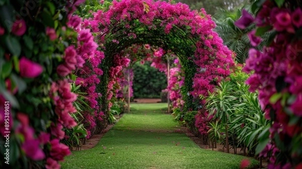 Obraz Flowering Bougainvillea Over a Garden Arch

