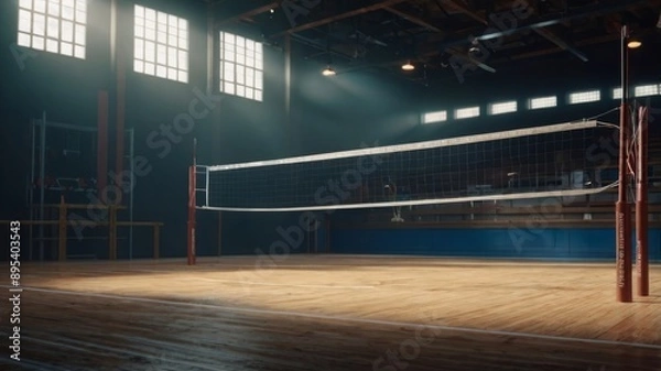 Fototapeta Empty professional volleyball court in lights 3d rendering