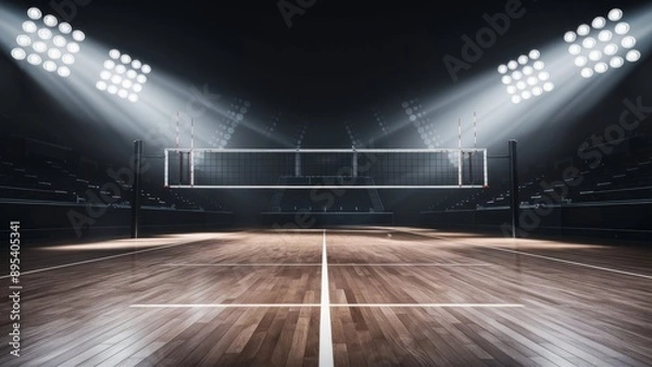 Fototapeta Empty professional volleyball court in lights 3d rendering