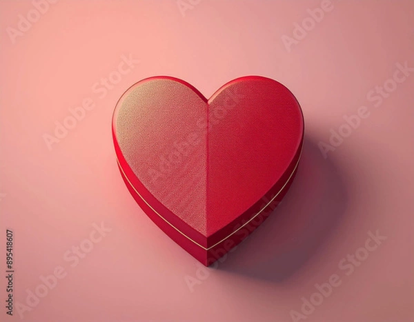 Obraz 上から見たシンプルな赤いハート型のボックス　余白あり