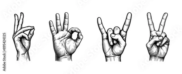 Fototapeta vector set of hand gesture - line drawing sketch (artwork 1)