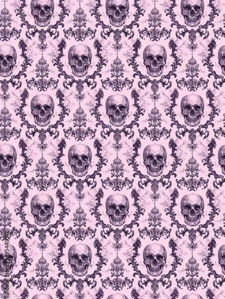 Obraz pastel goth pink skull seamless pattern