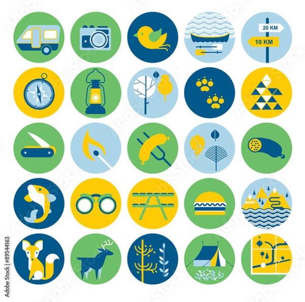 Fototapeta camp icon set