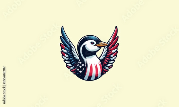 Fototapeta penguin with wings american vector mascot design