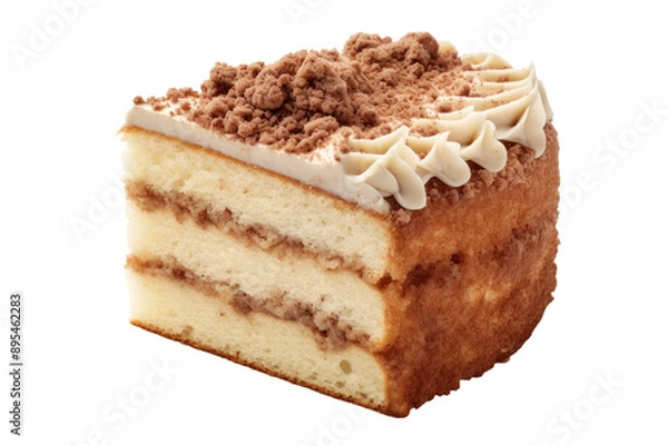 Obraz Moist Coffee Cake with Icing Drizzle Isolated on Transparent Background