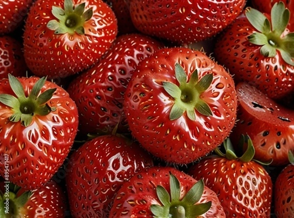 Fototapeta Red, juicy strawberries collected in boxing.. CLose up strawberries for background.