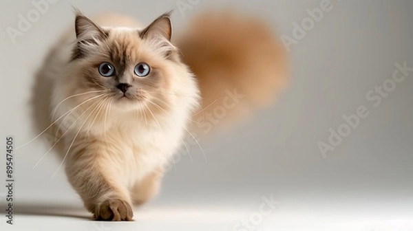 Fototapeta Realistic Full-Body Portrait of a Walking Ragdoll Cat