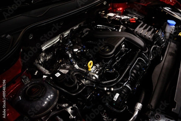 Fototapeta Modern Car Engine Bay Close-Up