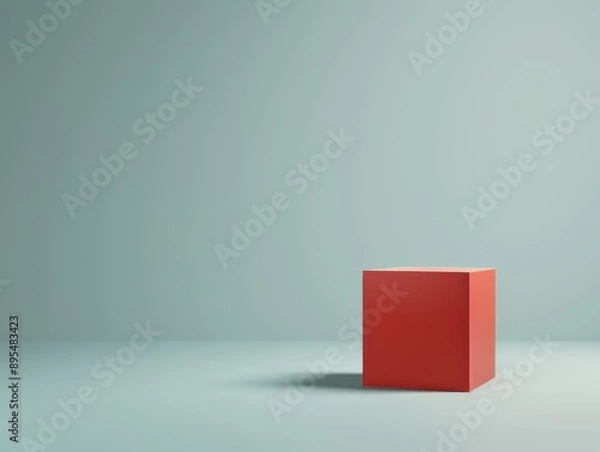 Fototapeta Minimal cube item display, 3D render, modern presentation, closeup view, studio lighting, high detail