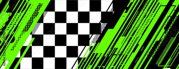 Fototapeta abstract green racing background with checkboard and lines
