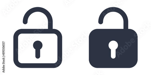 Fototapeta Unlock or open lock icons set designed in filled, outline, line and stroke style