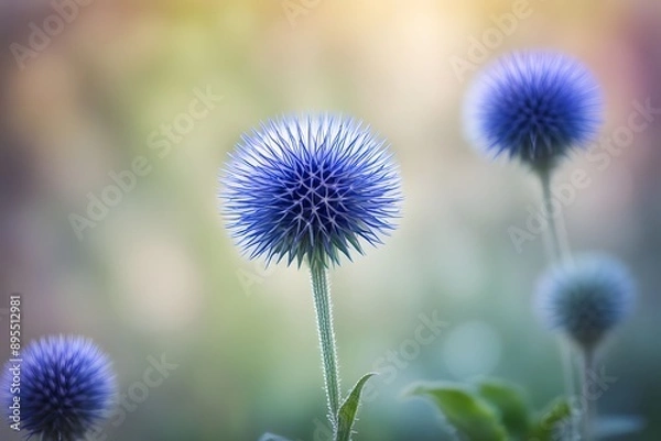 Obraz Globe thistle flower bokeh background, Ai Generated