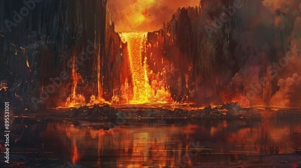 Fototapeta Lava Waterfall in Hell.