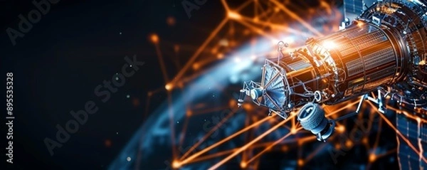 Fototapeta Evolution of exploration gadgets, from telescope to satellite, tech progress