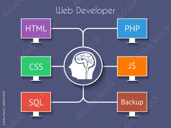 Fototapeta Web developer vector infographics on a blue background.