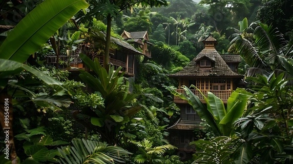 Fototapeta In the dense foliage there are several tiny residences