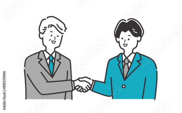 Obraz 握手をしているスーツのビジネスパーソン（50代60代男性と20代30代男性）のイラスト素材