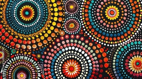 Fototapeta Australian Aboriginal fabric with unique dot painting designs.