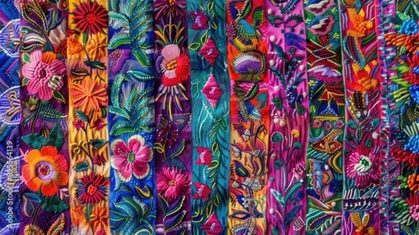 Fototapeta Traditional Guatemalan huipil fabric with colorful, handwoven patterns.