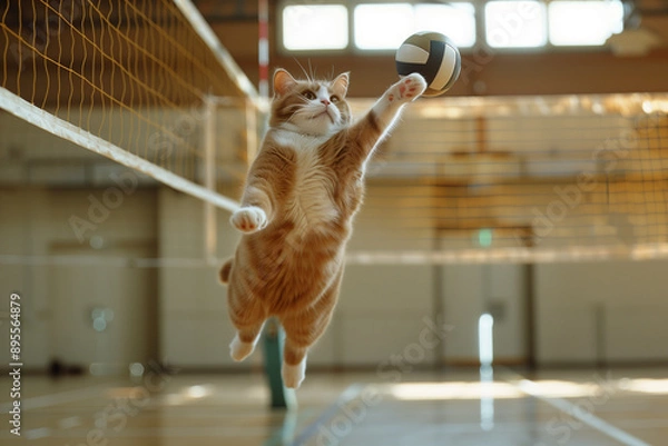 Fototapeta Cat enjoying volleyball generated by AI