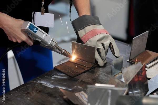 Obraz young female welder working