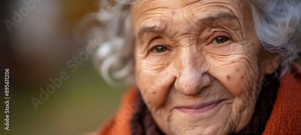Fototapeta Elderly society:Portrait of an elderly smiling,thinking,and relaxing