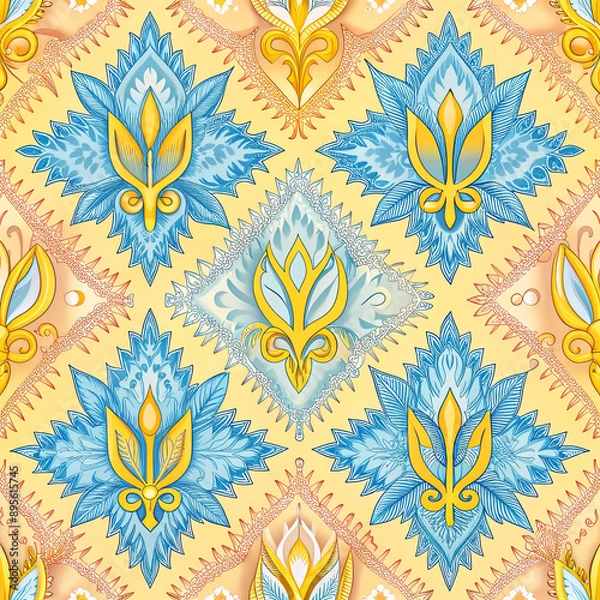 Fototapeta A repeating pattern that depicts an abstract pattern consisting of yellow and blue colors.