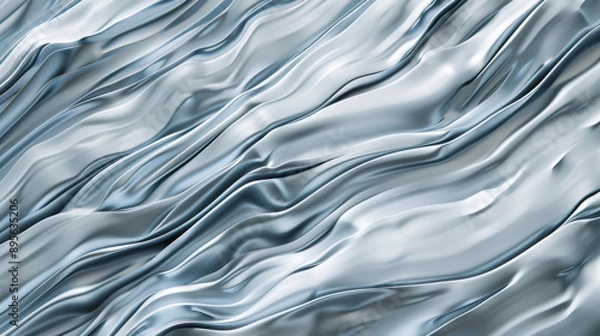 Fototapeta Abstract wavy metallic texture in a monochrome palette, evoking a sense of fluidity and motion with intricate details.